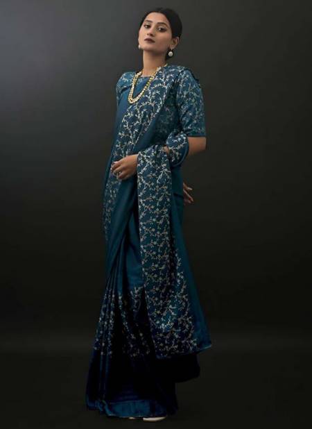 Teal Blue Colour ASHIMA DARK CHINON New Stylish Fancy Party Wear Chinon Saree Collection 2805